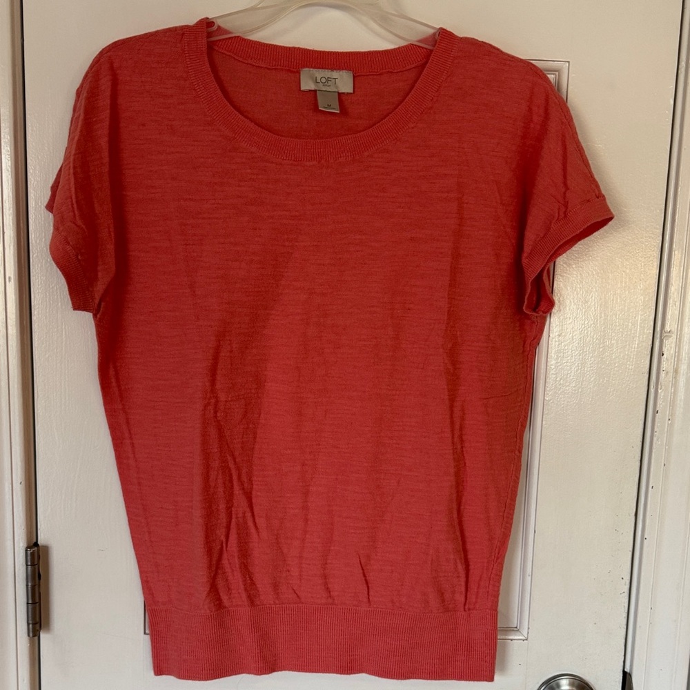 LOFT Vibrant Coral Short Sleeve Top